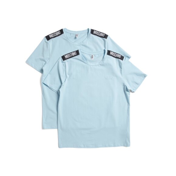 MOSCHINO light blue Men's 2pk T-shirts With Shoulder Taping